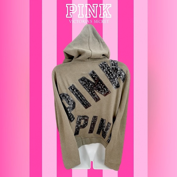 PINK Victoria's Secret Tops - PINK VICTORIAS SECRET SEQUINS ZIP UP HOODIE